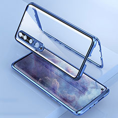 Coque Rebord Bumper Luxe Aluminum Metal Miroir 360 Degres Housse Etui Aimant M09 pour Xiaomi Mi 10 Bleu