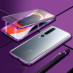 Coque Rebord Bumper Luxe Aluminum Metal Miroir 360 Degres Housse Etui Aimant M09 pour Xiaomi Mi 10 Pro Violet