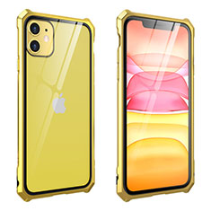 Coque Rebord Bumper Luxe Aluminum Metal Miroir 360 Degres Housse Etui Aimant M10 pour Apple iPhone 11 Or