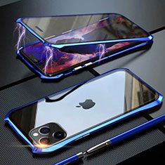 Coque Rebord Bumper Luxe Aluminum Metal Miroir 360 Degres Housse Etui Aimant M10 pour Apple iPhone 11 Pro Bleu