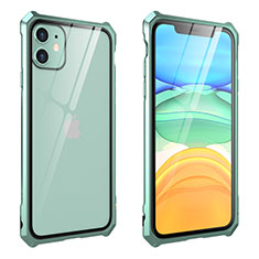 Coque Rebord Bumper Luxe Aluminum Metal Miroir 360 Degres Housse Etui Aimant M10 pour Apple iPhone 11 Vert