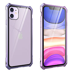 Coque Rebord Bumper Luxe Aluminum Metal Miroir 360 Degres Housse Etui Aimant M10 pour Apple iPhone 11 Violet