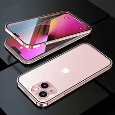 Coque Rebord Bumper Luxe Aluminum Metal Miroir 360 Degres Housse Etui Aimant M10 pour Apple iPhone 13 Or Rose