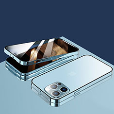 Coque Rebord Bumper Luxe Aluminum Metal Miroir 360 Degres Housse Etui Aimant M10 pour Apple iPhone 14 Pro Max Bleu