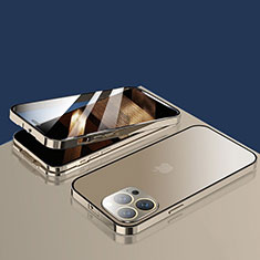 Coque Rebord Bumper Luxe Aluminum Metal Miroir 360 Degres Housse Etui Aimant M10 pour Apple iPhone 14 Pro Max Or