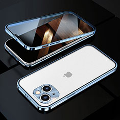 Coque Rebord Bumper Luxe Aluminum Metal Miroir 360 Degres Housse Etui Aimant M10 pour Apple iPhone 15 Bleu