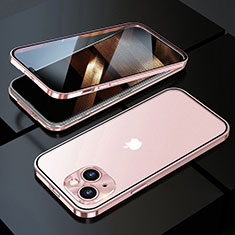 Coque Rebord Bumper Luxe Aluminum Metal Miroir 360 Degres Housse Etui Aimant M10 pour Apple iPhone 15 Or Rose