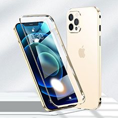 Coque Rebord Bumper Luxe Aluminum Metal Miroir 360 Degres Housse Etui Aimant N01 pour Apple iPhone 12 Pro Max Or