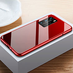 Coque Rebord Bumper Luxe Aluminum Metal Miroir 360 Degres Housse Etui Aimant N01 pour Huawei P40 Rouge et Noir