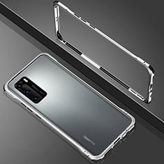 Coque Rebord Bumper Luxe Aluminum Metal Miroir 360 Degres Housse Etui Aimant N02 pour Huawei P40 Argent