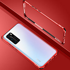 Coque Rebord Bumper Luxe Aluminum Metal Miroir 360 Degres Housse Etui Aimant N02 pour Huawei P40 Rouge