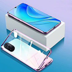 Coque Rebord Bumper Luxe Aluminum Metal Miroir 360 Degres Housse Etui Aimant P01 pour Huawei Enjoy 50 Violet