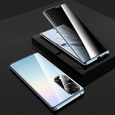 Coque Rebord Bumper Luxe Aluminum Metal Miroir 360 Degres Housse Etui Aimant P01 pour Huawei Honor 70 Pro+ Plus 5G Bleu