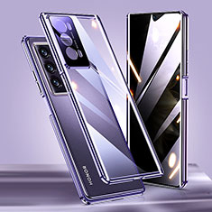 Coque Rebord Bumper Luxe Aluminum Metal Miroir 360 Degres Housse Etui Aimant P01 pour Huawei Honor Magic V2 5G Violet