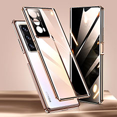 Coque Rebord Bumper Luxe Aluminum Metal Miroir 360 Degres Housse Etui Aimant P01 pour Huawei Honor Magic V2 Ultimate 5G Or