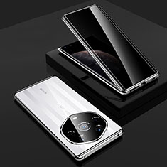 Coque Rebord Bumper Luxe Aluminum Metal Miroir 360 Degres Housse Etui Aimant P01 pour Huawei Honor Magic3 Pro+ Plus 5G Argent