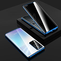 Coque Rebord Bumper Luxe Aluminum Metal Miroir 360 Degres Housse Etui Aimant P01 pour Huawei Honor V40 5G Bleu