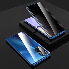 Coque Rebord Bumper Luxe Aluminum Metal Miroir 360 Degres Housse Etui Aimant P01 pour Huawei Nova 9 Bleu