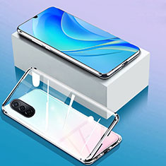 Coque Rebord Bumper Luxe Aluminum Metal Miroir 360 Degres Housse Etui Aimant P01 pour Huawei Nova Y71 Argent