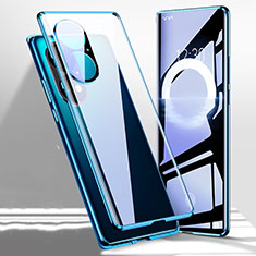 Coque Rebord Bumper Luxe Aluminum Metal Miroir 360 Degres Housse Etui Aimant P01 pour Huawei P50 Bleu