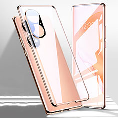 Coque Rebord Bumper Luxe Aluminum Metal Miroir 360 Degres Housse Etui Aimant P01 pour Huawei P50 Pro Or Rose