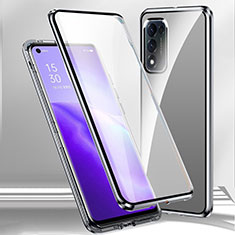 Coque Rebord Bumper Luxe Aluminum Metal Miroir 360 Degres Housse Etui Aimant P01 pour Oppo A53s 5G Argent