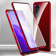 Coque Rebord Bumper Luxe Aluminum Metal Miroir 360 Degres Housse Etui Aimant P01 pour Oppo A53s 5G Rouge