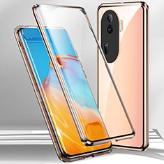 Coque Rebord Bumper Luxe Aluminum Metal Miroir 360 Degres Housse Etui Aimant P01 pour Oppo Reno11 Pro 5G Or