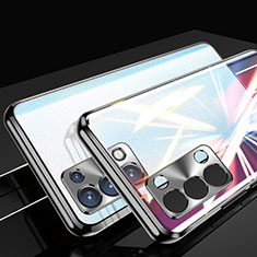 Coque Rebord Bumper Luxe Aluminum Metal Miroir 360 Degres Housse Etui Aimant P01 pour Oppo Reno6 Pro 5G Noir