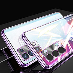 Coque Rebord Bumper Luxe Aluminum Metal Miroir 360 Degres Housse Etui Aimant P01 pour Oppo Reno6 Pro 5G Violet