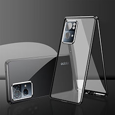 Coque Rebord Bumper Luxe Aluminum Metal Miroir 360 Degres Housse Etui Aimant P01 pour Oppo Reno7 Pro 5G Noir