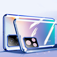 Coque Rebord Bumper Luxe Aluminum Metal Miroir 360 Degres Housse Etui Aimant P01 pour Vivo iQOO U3 5G Bleu