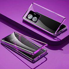 Coque Rebord Bumper Luxe Aluminum Metal Miroir 360 Degres Housse Etui Aimant P01 pour Vivo iQOO Z6 Lite 5G Violet