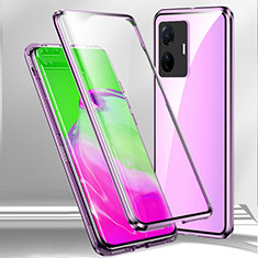 Coque Rebord Bumper Luxe Aluminum Metal Miroir 360 Degres Housse Etui Aimant P01 pour Vivo T1 5G Violet