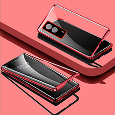 Coque Rebord Bumper Luxe Aluminum Metal Miroir 360 Degres Housse Etui Aimant P01 pour Vivo T1x 5G Rouge