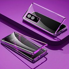 Coque Rebord Bumper Luxe Aluminum Metal Miroir 360 Degres Housse Etui Aimant P01 pour Vivo T1x 5G Violet