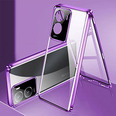 Coque Rebord Bumper Luxe Aluminum Metal Miroir 360 Degres Housse Etui Aimant P01 pour Vivo T2x 5G V2253 Violet