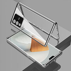 Coque Rebord Bumper Luxe Aluminum Metal Miroir 360 Degres Housse Etui Aimant P01 pour Vivo V23 5G Argent