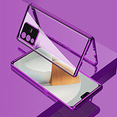 Coque Rebord Bumper Luxe Aluminum Metal Miroir 360 Degres Housse Etui Aimant P01 pour Vivo V23 5G Violet