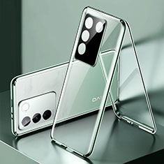 Coque Rebord Bumper Luxe Aluminum Metal Miroir 360 Degres Housse Etui Aimant P01 pour Vivo V27 5G Vert