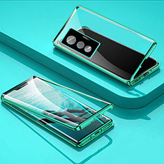 Coque Rebord Bumper Luxe Aluminum Metal Miroir 360 Degres Housse Etui Aimant P01 pour Vivo X70t Vert