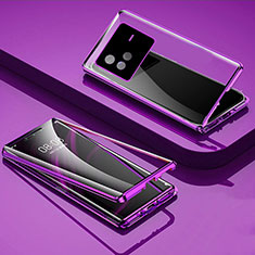 Coque Rebord Bumper Luxe Aluminum Metal Miroir 360 Degres Housse Etui Aimant P01 pour Vivo X80 5G Violet