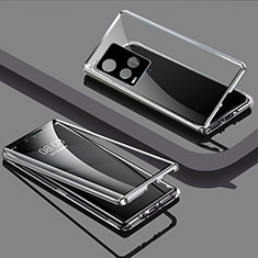 Coque Rebord Bumper Luxe Aluminum Metal Miroir 360 Degres Housse Etui Aimant P01 pour Vivo Y21 Argent