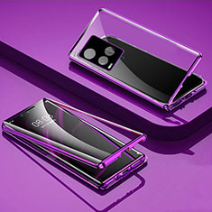 Coque Rebord Bumper Luxe Aluminum Metal Miroir 360 Degres Housse Etui Aimant P01 pour Vivo Y21e Violet