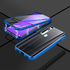 Coque Rebord Bumper Luxe Aluminum Metal Miroir 360 Degres Housse Etui Aimant P01 pour Vivo Y50 Bleu