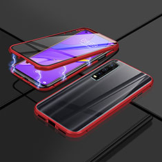 Coque Rebord Bumper Luxe Aluminum Metal Miroir 360 Degres Housse Etui Aimant P01 pour Vivo Y50t Rouge