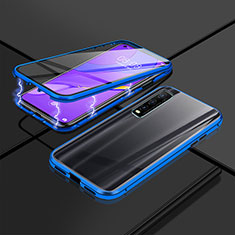 Coque Rebord Bumper Luxe Aluminum Metal Miroir 360 Degres Housse Etui Aimant P01 pour Vivo Y51s 5G Bleu