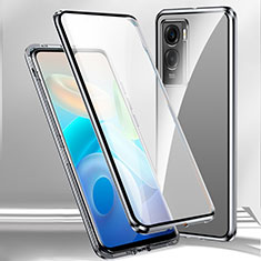 Coque Rebord Bumper Luxe Aluminum Metal Miroir 360 Degres Housse Etui Aimant P01 pour Vivo Y55s (2021) Argent