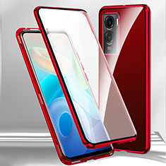 Coque Rebord Bumper Luxe Aluminum Metal Miroir 360 Degres Housse Etui Aimant P01 pour Vivo Y55s (2021) Rouge