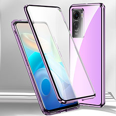 Coque Rebord Bumper Luxe Aluminum Metal Miroir 360 Degres Housse Etui Aimant P01 pour Vivo Y55s (2021) Violet